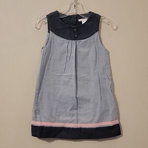 JANIE AND JACK SLEEVELESS TWO-TONED GRAY DRESS WITH PINK RIBBON TRIM, SIZE 3
